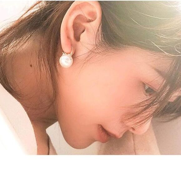 Sterling Silver Big Pearl Dangle Earrings, Chunky Pearl Huggie 14K Gold Plated - Picture 4 of 4